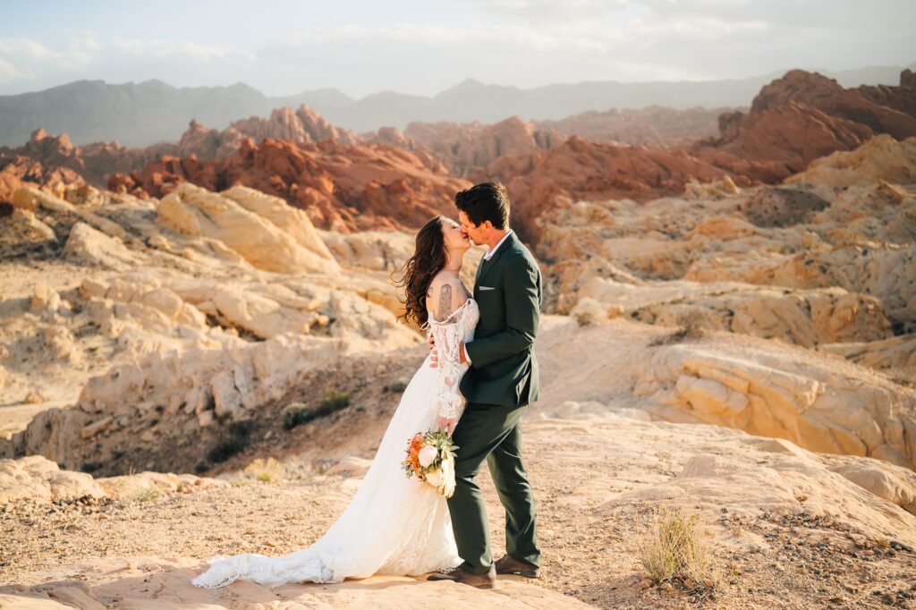 Couple's portrait at Valley of Fire during their elopement.