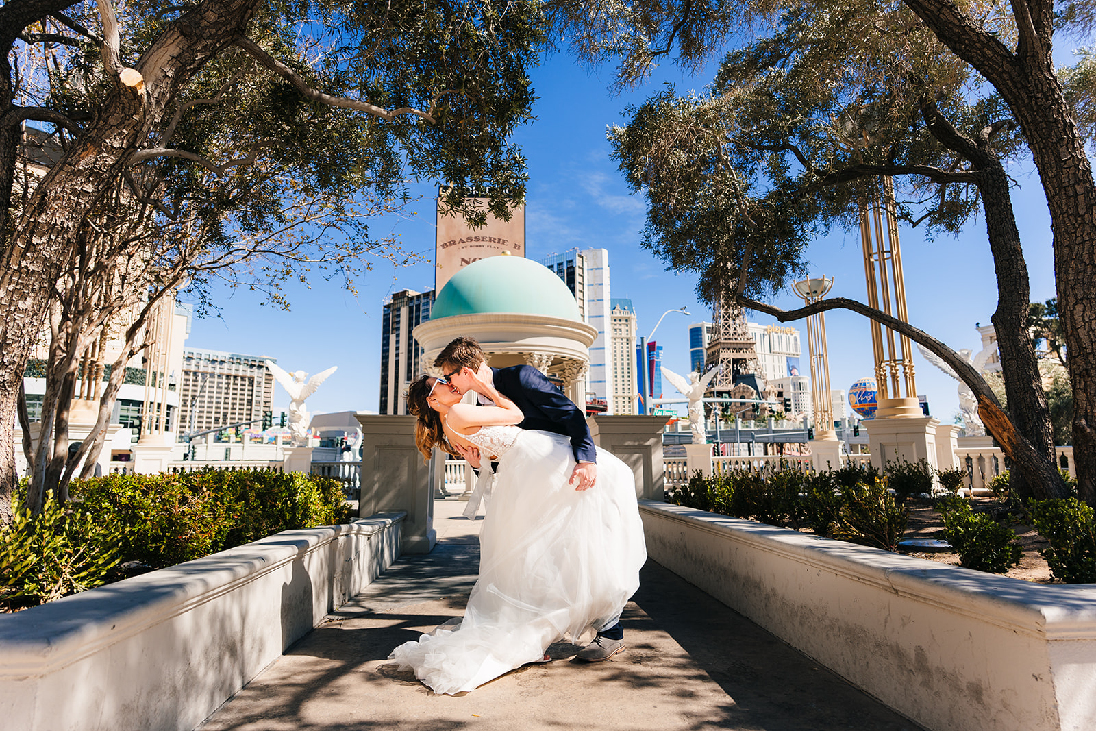 Couple sharing an intimate moment during their elopement in Las Vegas.
