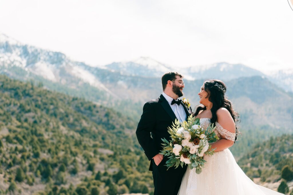 Couple sharing an intimate moment during their wedding.